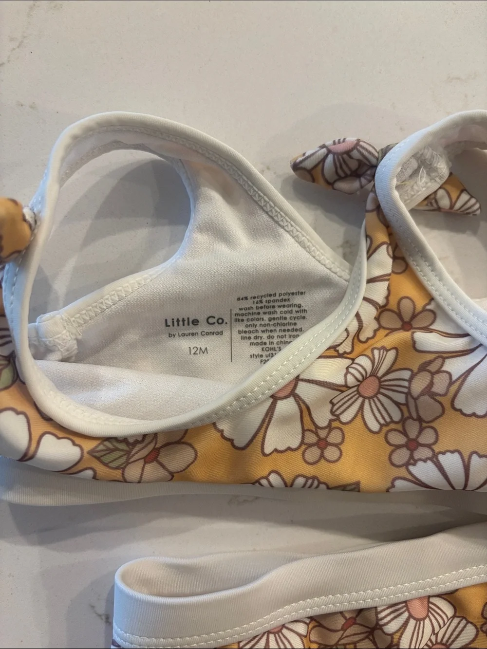 Girls' Yellow Floral Bikini Set with White Trim